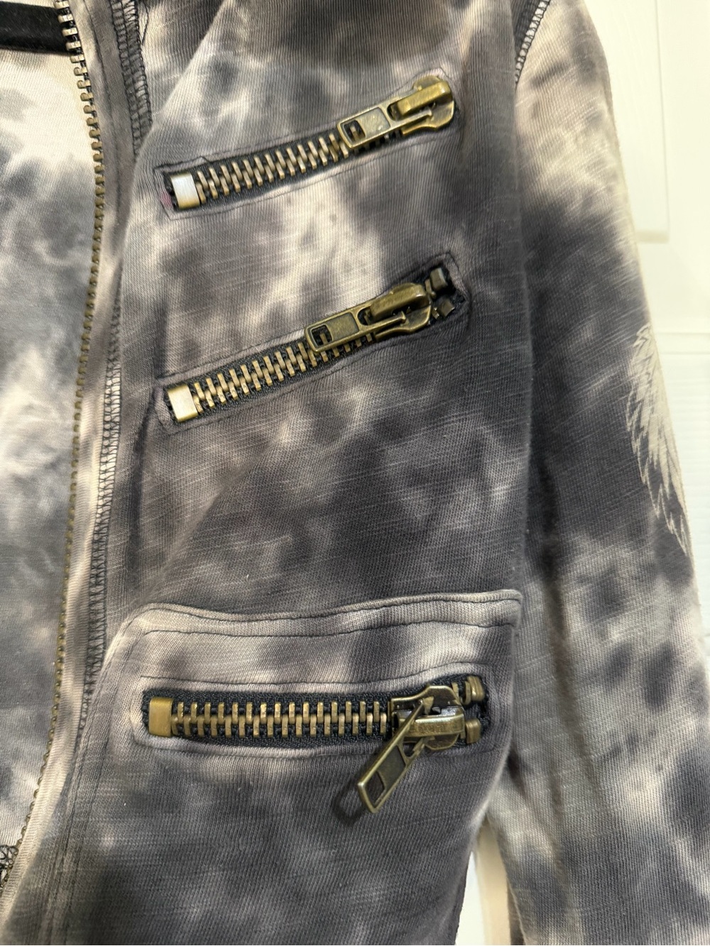 Salvage Gray Tie-Dye Cropped Bomber Jacket Vintage - Picture 5 of 8